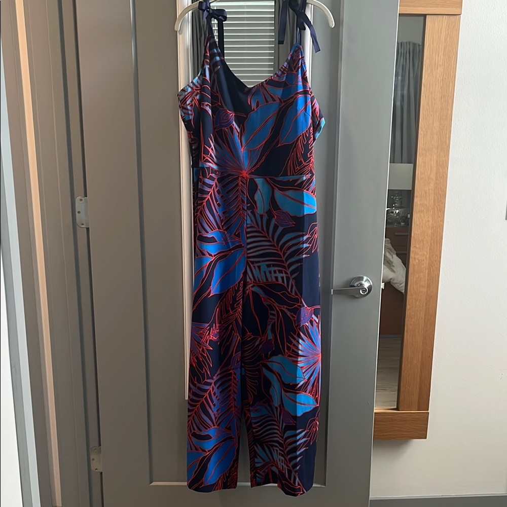 ECI Blue and Red Jumpsuit Vibrant Tropical Print